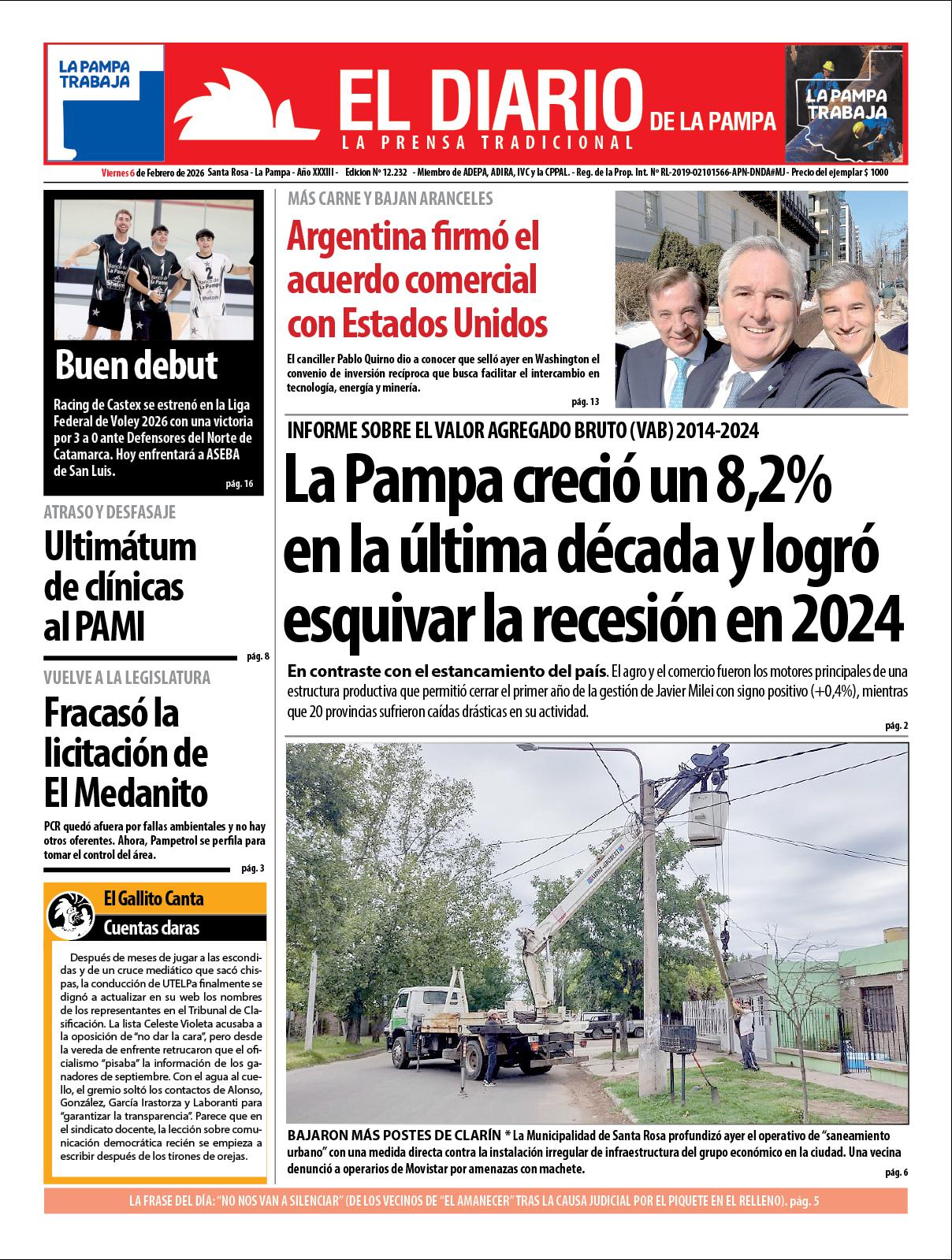 Tapa de El Diario en papel  viernes 06 de febrero de 2026